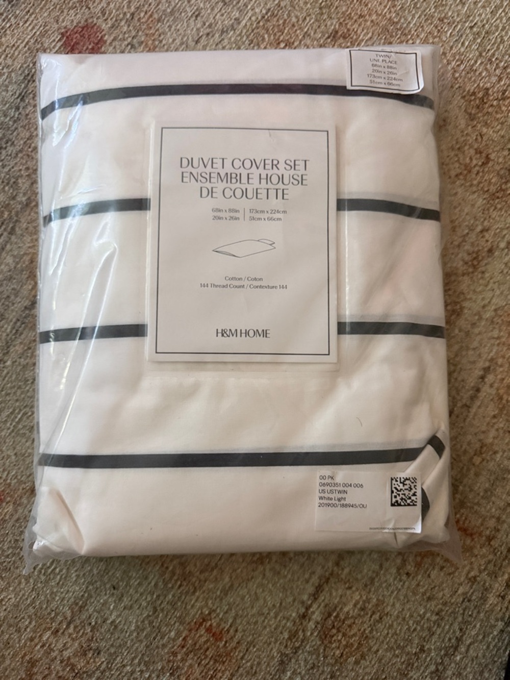 H&M White Duvet Cover with Navy Horizontal Stripes